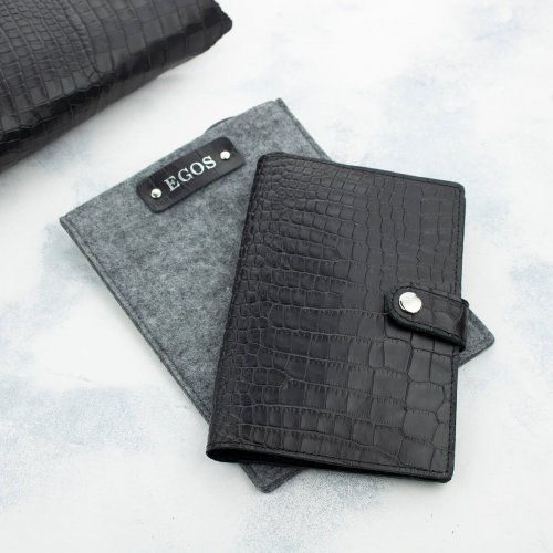 органайзер на 2 паспорта и денег черный крокодил